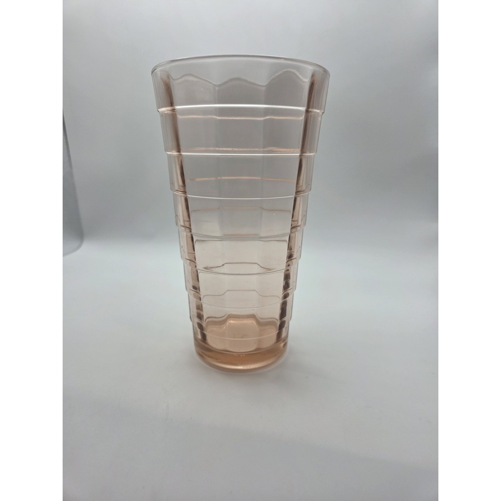 Anchor Hocking Block Optic Pink Tumbler Pressed Glass Depression 6" tall